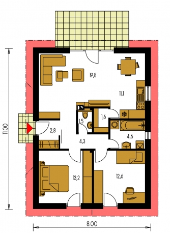 Spiegelverkehrter Entwurf | Grundriss des Erdgeschosses - BUNGALOW 13